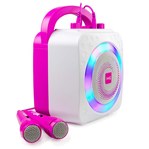 RockJam 10 Watt Rechargeable Bluetooth Karaoke Machine with Two Mics, Pink