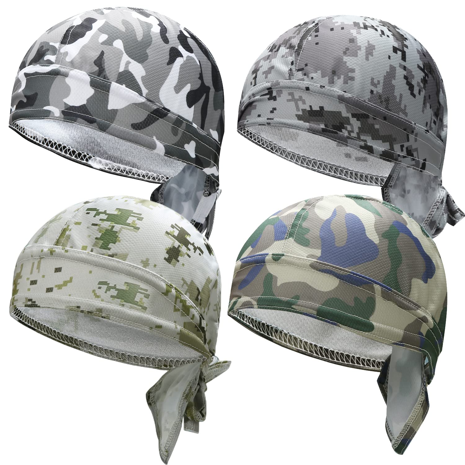 WHAMZ33 W 4Pcs Doo Rags for Men, Head Wraps Dew Rags Bandana Beanie for Cycling Motorcycle Camouflage