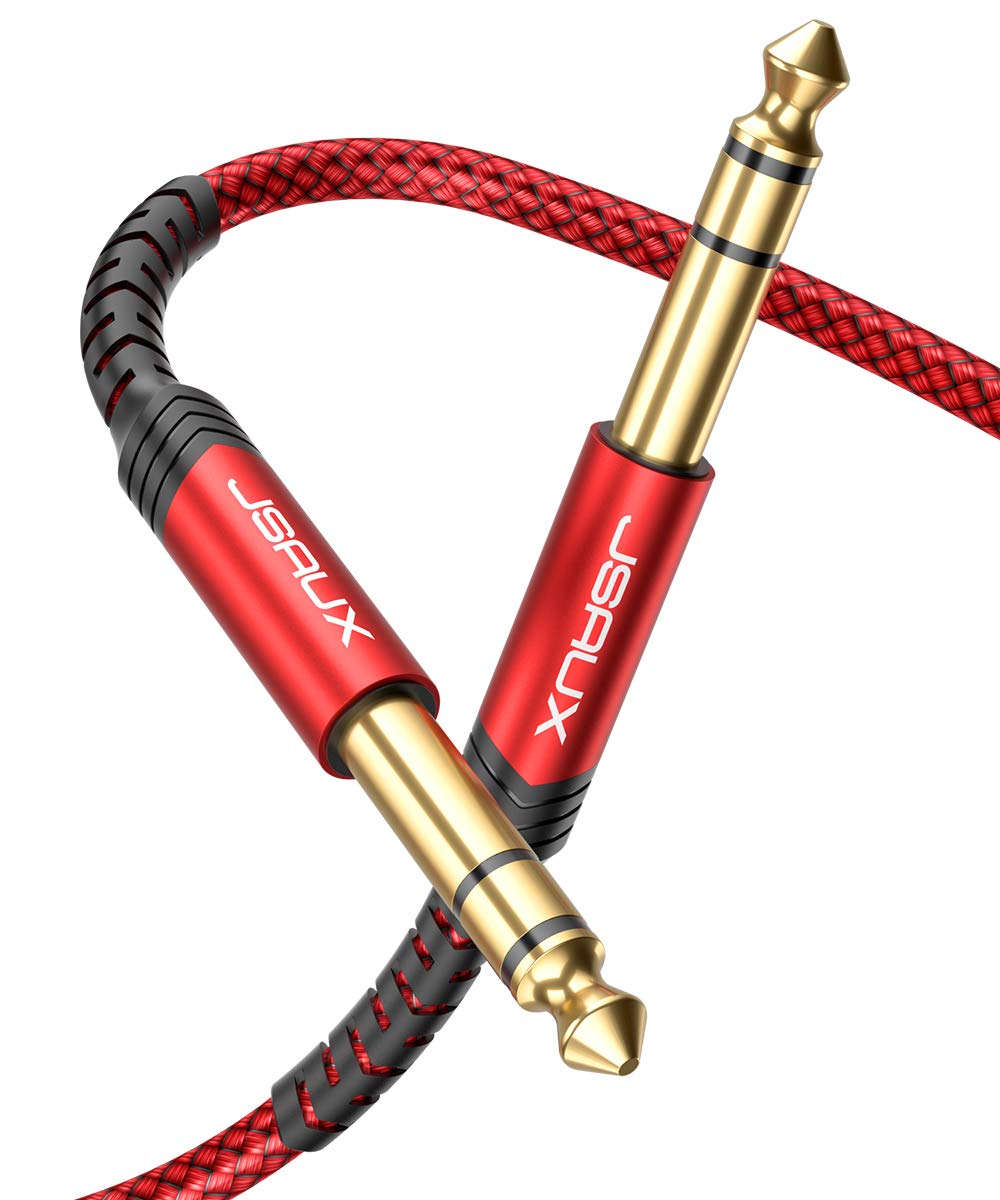 JSAUX 1/4 Inch Cable Guitar Cable 10FT, Instrument Cable 6.35mm (1/4) TRS to 6.35mm (1/4) TRS Stereo Audio Cable Male to Male Straight-to-Straight for Electric Guitar, Bass, Mandolin - Red 3M