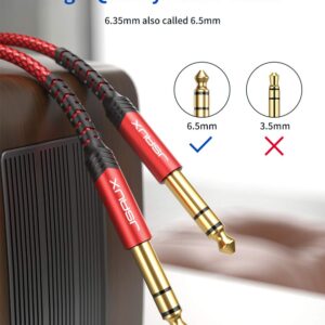 JSAUX 1/4 Inch Cable Guitar Cable 10FT, Instrument Cable 6.35mm (1/4) TRS to 6.35mm (1/4) TRS Stereo Audio Cable Male to Male Straight-to-Straight for Electric Guitar, Bass, Mandolin - Red 3M