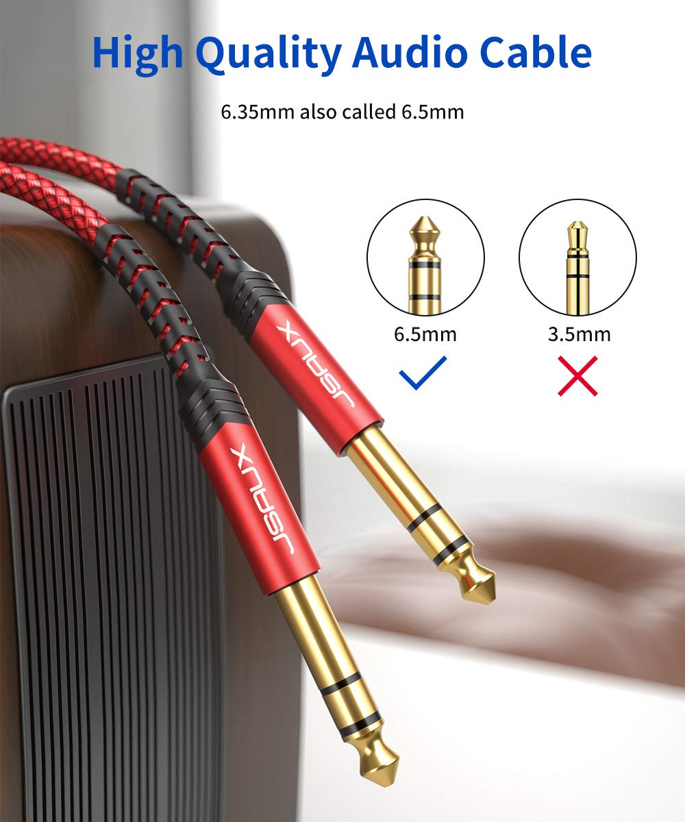 JSAUX 1/4 Inch Cable Guitar Cable 10FT, Instrument Cable 6.35mm (1/4) TRS to 6.35mm (1/4) TRS Stereo Audio Cable Male to Male Straight-to-Straight for Electric Guitar, Bass, Mandolin - Red 3M