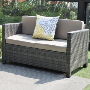 Solaste 4 Piece Outdoor Furniture Sets,Patio Conversation Sofa Wicker Chair with Cushion,All-Weather Rattan Sofa for Porch Backyard Outside Garden Lawn Yard,Grey