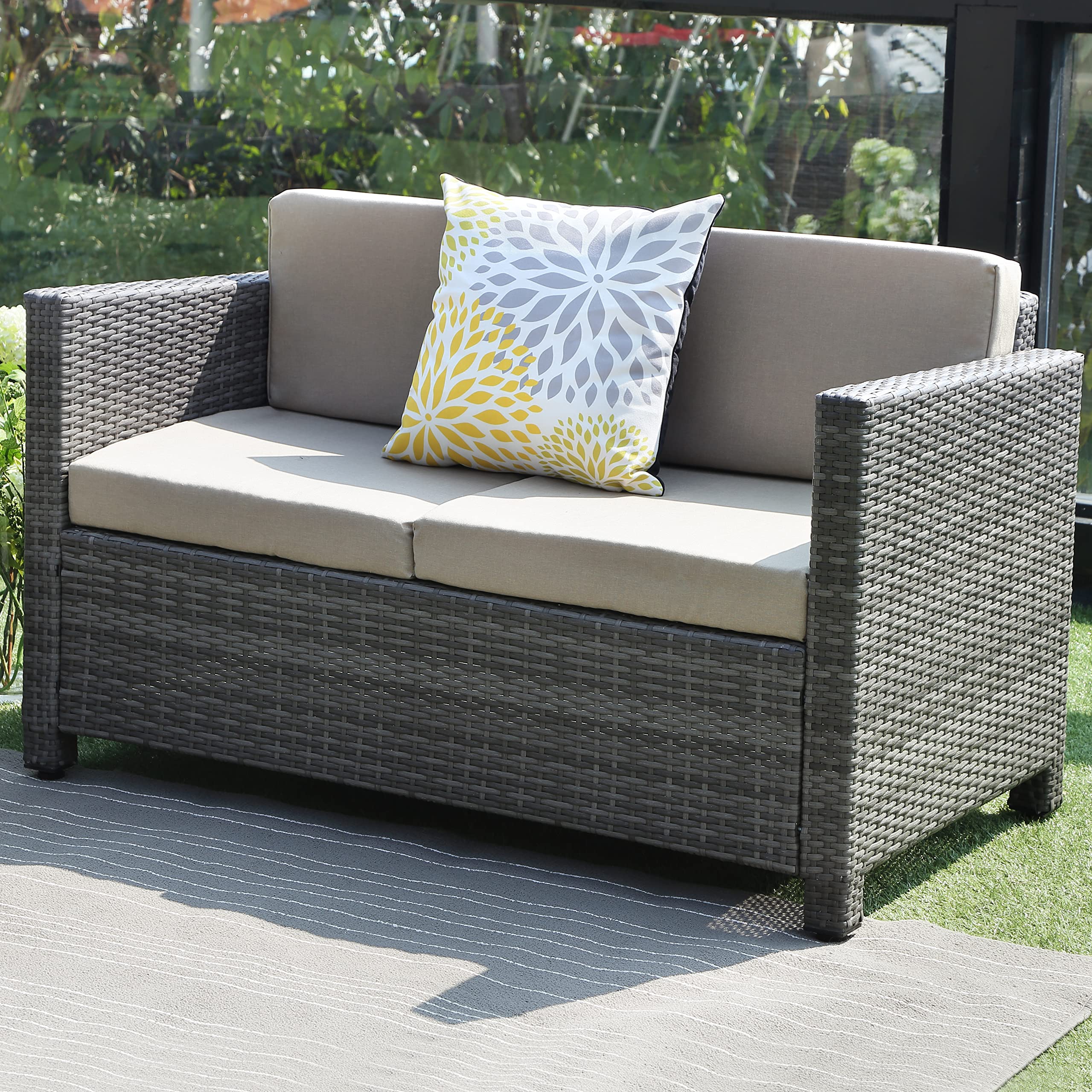 Solaste 4 Piece Outdoor Furniture Sets,Patio Conversation Sofa Wicker Chair with Cushion,All-Weather Rattan Sofa for Porch Backyard Outside Garden Lawn Yard,Grey