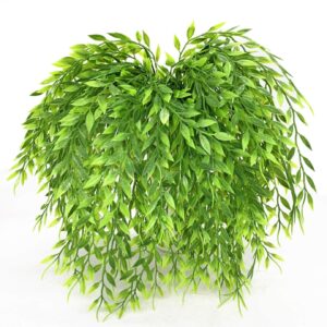 lovenimen artificial weeping willow, plastic plants greenery shrubs, fake hanging vine ivy garland outdoor indoor home garden verandah parterre wall baskets table decoration uv resistant 4 pcs