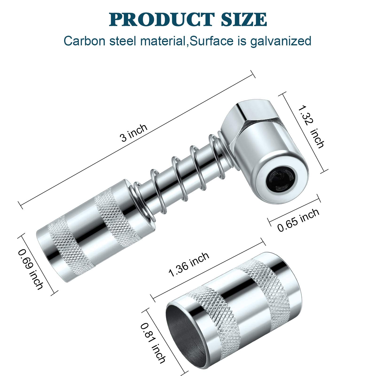 Boao 4 Pieces 90 Degree Grease Gun Coupler Silver Coupler Adapter 3 Jaw Angle Grease Fitting Tool with Sleeves for Auto, Farm, Truck or Industrial Use