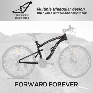 HH HILAND Full Suspension Mens Mountain Bike, 21 Speed, 26 Inch Wheel, Dual Disc Brake Bike for Men Womens Adult Bicycle