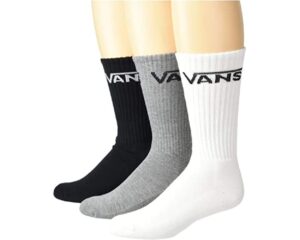 vans | classic crew socks, 3 pair pack (assorted - black, grey, white, 9.5-13)