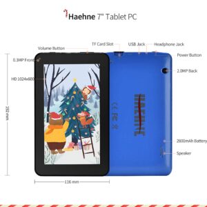 Haehne 7 inch Tablet, Android 9.0 Pie, 1G RAM 16GB Storage, Quad Core, IPS Display, Dual Camera, FM, WiFi Only, Bluetooth, Blue