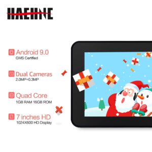 Haehne 7 inch Tablet, Android 9.0 Pie, 1G RAM 16GB Storage, Quad Core, IPS Display, Dual Camera, FM, WiFi Only, Bluetooth, Blue