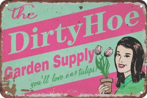 retro dirty hoe garden supply metal tin sign vintage coffee wall bar home decor 8x12 inch tin sign wall decoration