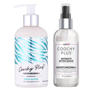 coochy plus intimate shaving complete kit - coco allure & organic after shave protection soothing moisturizer mist – antioxidant formula prevents razor burns, itchiness & ingrown hairs