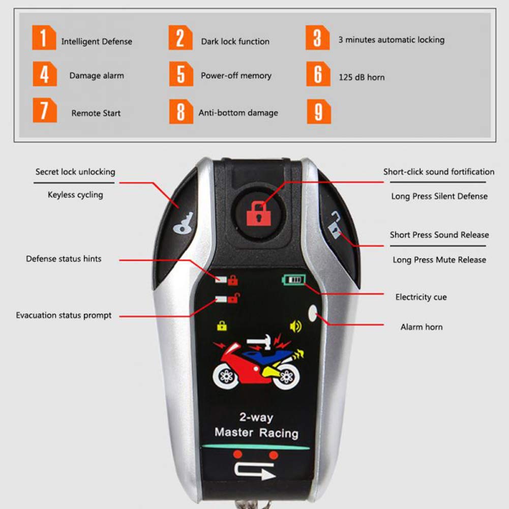 Two Way Motorcycle Alarm Device Anti-theft Security System Remote Engine Automatically Lock/Unlock for Scooter Motorbike Universal