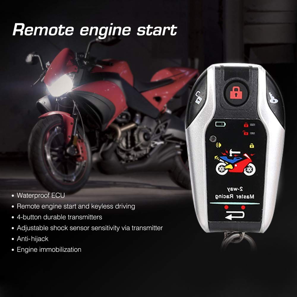 Two Way Motorcycle Alarm Device Anti-theft Security System Remote Engine Automatically Lock/Unlock for Scooter Motorbike Universal