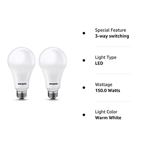 Super Bright 50/100/150W 3-Way A21 LED Light Bulb, 800/1600/2200 Lumens, 3000K Warm White, Non-dimmable, E26 Base, UL Listed, 2-Pack