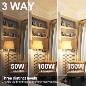 Super Bright 50/100/150W 3-Way A21 LED Light Bulb, 800/1600/2200 Lumens, 3000K Warm White, Non-dimmable, E26 Base, UL Listed, 2-Pack