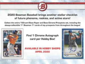 2020 bowman mlb baseball retail box (24 pks/bx)