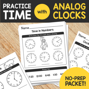 practice telling time with analog clocks - no prep packet - animal theme