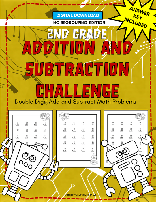 2nd Grade Addition and Subtraction Worksheets | Double Digit Add and Subtract Math Problems | CCSS | Digital Download | Answer Key Included