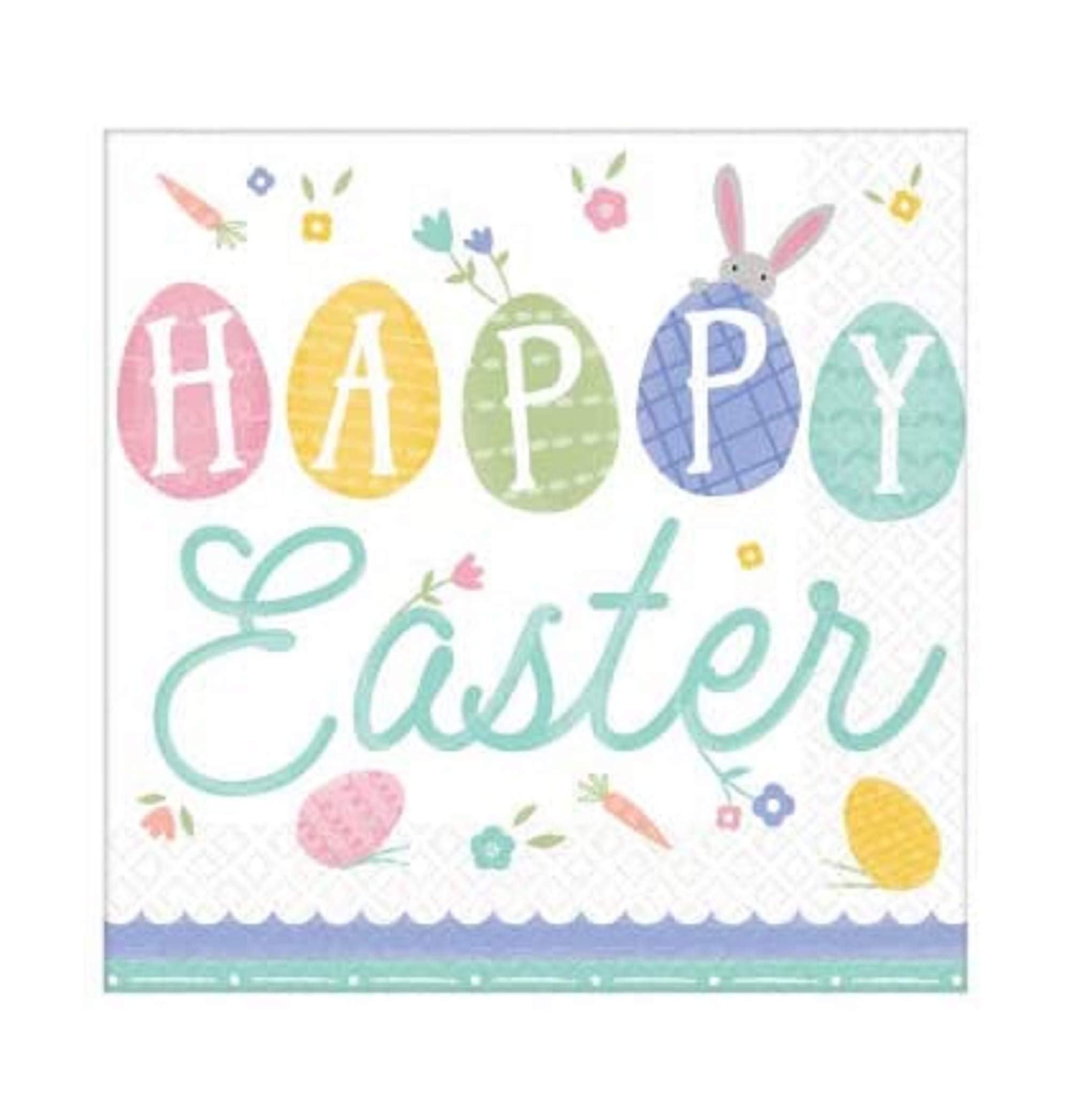 amscan Happy Easter, Pretty Pastels Luncheon Party Napkins, 6.5" x 66.5", 16 Per Pack - 2 Packs