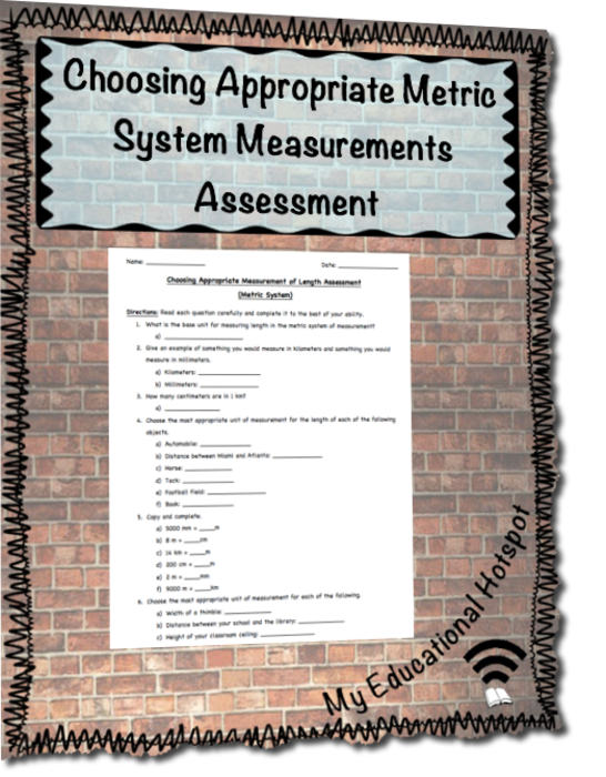 Choosing Appropriate Measurement of Length Assessment (Metric System)