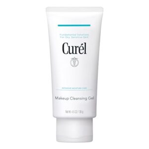 curel japanese skin care makeup cleansing gel, gentle facial cleanser for dry, sensitive skin, ph-balanced and fragrance-free japanese skincare, 4.5 oz (step 1 of 2-step skincare)