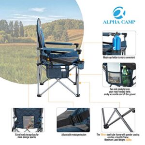 ALPHA CAMP Oversized Camping Folding Chair Padded Hard Arm Chair Heavy Duty Support 450 LBS Oversized Steel Frame Collapsible Lawn Chair with Cup Holder Quad Lumbar Back Chair Portable for Outdoor