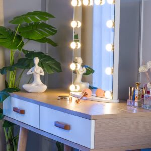 LUXFURNI Vanity Tabletop Hollywood Makeup Mirror w/USB-Powered Dimmable Light, Touch Control, 12 Day/Warm LED Light (16Wx20L, White)