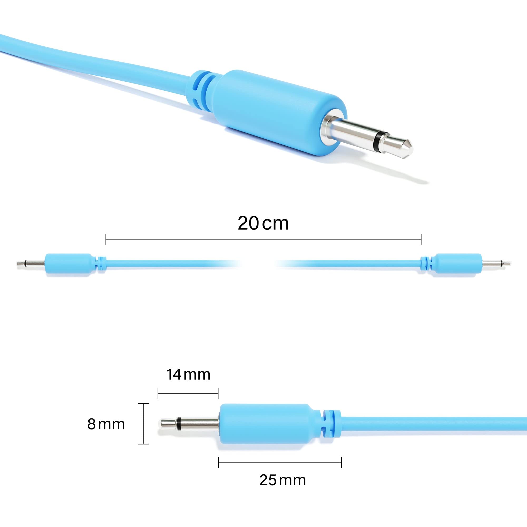 ExcelValley - 5-Pack - Mono Modular Patch Cables - TS 3.5mm 1/8" Eurorack Synthesizer [Blue | 20 cm - 7.87"]