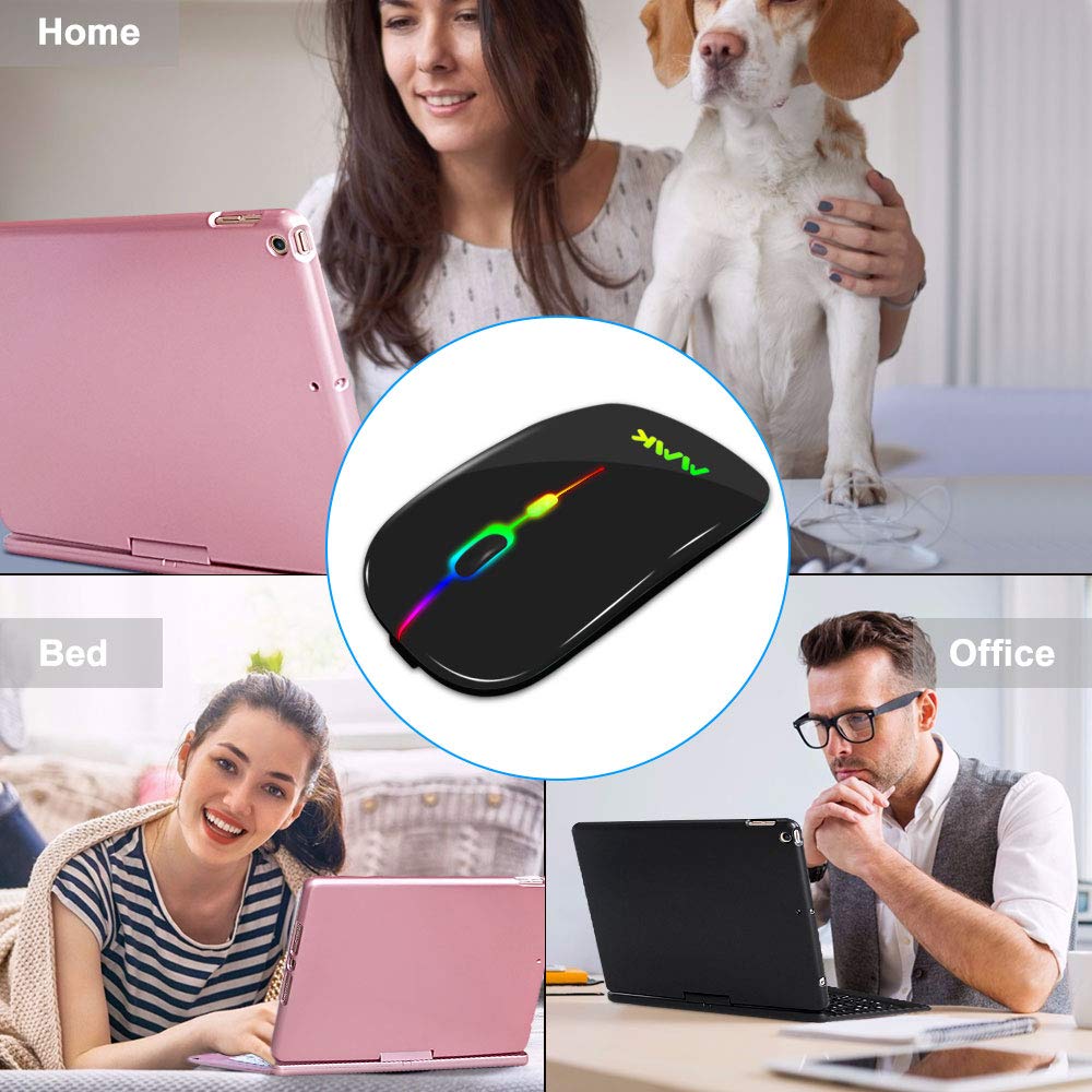 Wireless Bluetooth Mouse for Laptop,Rechargeable Mouse 2.4G USB Optical Wireless Mouse,LED Slim Dual Mode(Bluetooth 5.0 and 2.4G) Wireless Mouse for Laptop, PC, Mac OS,Android,Windows (Black)