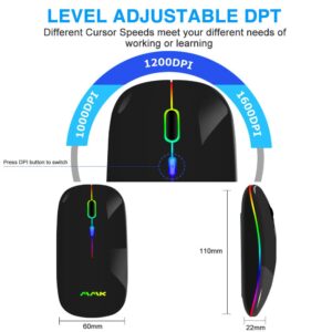 Wireless Bluetooth Mouse for Laptop,Rechargeable Mouse 2.4G USB Optical Wireless Mouse,LED Slim Dual Mode(Bluetooth 5.0 and 2.4G) Wireless Mouse for Laptop, PC, Mac OS,Android,Windows (Black)