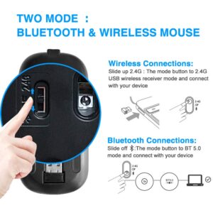 Wireless Bluetooth Mouse for Laptop,Rechargeable Mouse 2.4G USB Optical Wireless Mouse,LED Slim Dual Mode(Bluetooth 5.0 and 2.4G) Wireless Mouse for Laptop, PC, Mac OS,Android,Windows (Black)