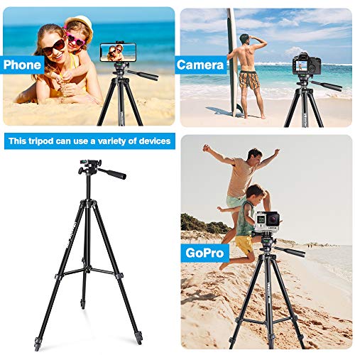 UBeesize 60” Phone Tripod with Carry Bag & Cell Phone Mount Holder for Live Streaming, Extendable Travel Lightweight Tripod Stand with Smartphone Wireless Remote, Compatible with iOS/Android