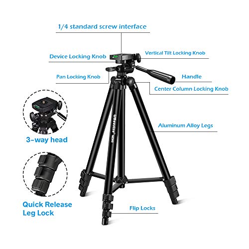 UBeesize 60” Phone Tripod with Carry Bag & Cell Phone Mount Holder for Live Streaming, Extendable Travel Lightweight Tripod Stand with Smartphone Wireless Remote, Compatible with iOS/Android