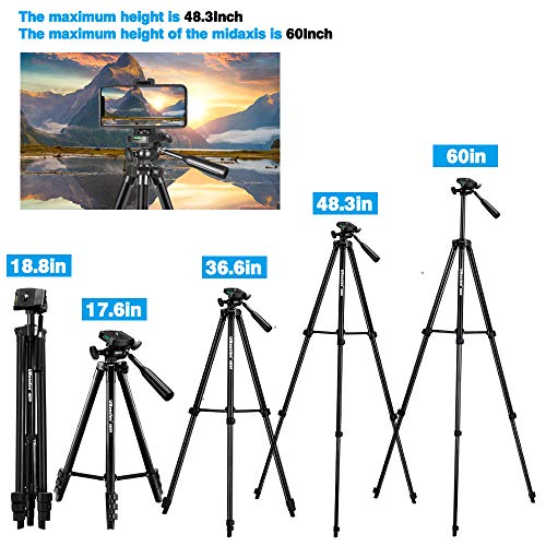 UBeesize 60” Phone Tripod with Carry Bag & Cell Phone Mount Holder for Live Streaming, Extendable Travel Lightweight Tripod Stand with Smartphone Wireless Remote, Compatible with iOS/Android