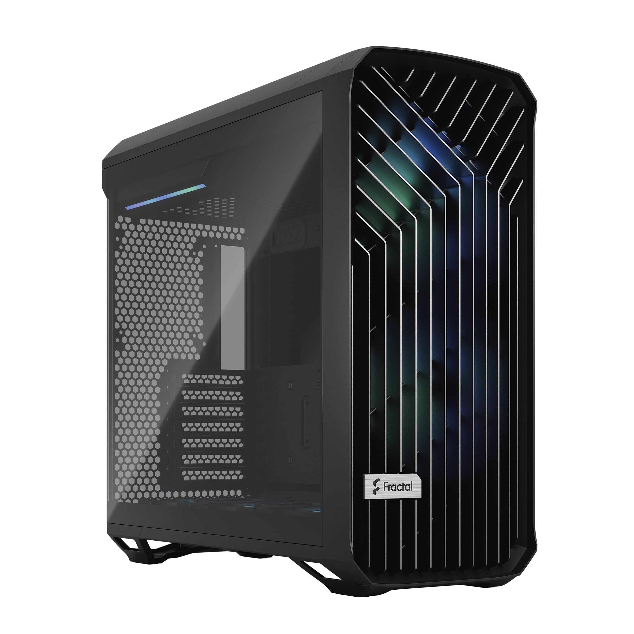 Fractal Design Torrent RGB Black - Light Tint Tempered Glass Panels - Open Grille for Maximum air Intake - Two 180mm RGB PWM and Three 140mm RGB Fans Included - ATX Airflow Mid Tower PC Gaming Case