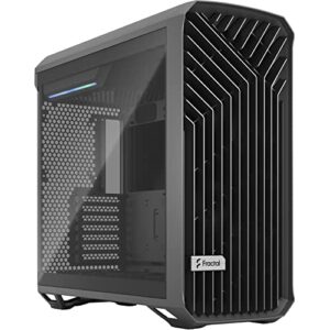 fractal design torrent gray - ligth tint tempered glass side panel - open grille for maximum air intake - two 180mm pwm and three 140mm fans included - type c - atx airflow mid tower pc gaming case