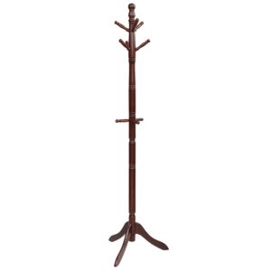 tangkula wood coat rack freestanding, entryway height adjustable coat stand with 9 hooks & stable tri-legged base, rubber wood coat tree hall tree coat hanger stand for home office hall entryway