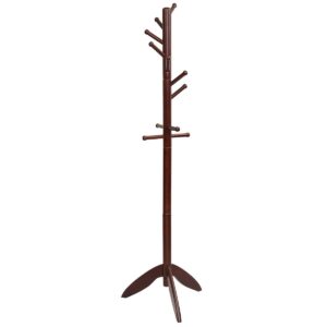 Tangkula Wood Tree Coat Rack Freestanding, Entryway Coat Stand with 11 Hooks & Stable Tri-Legged Base, Elegant Coat Hall Tree Coat Hanger Stand for Home Office Hallway Entryway