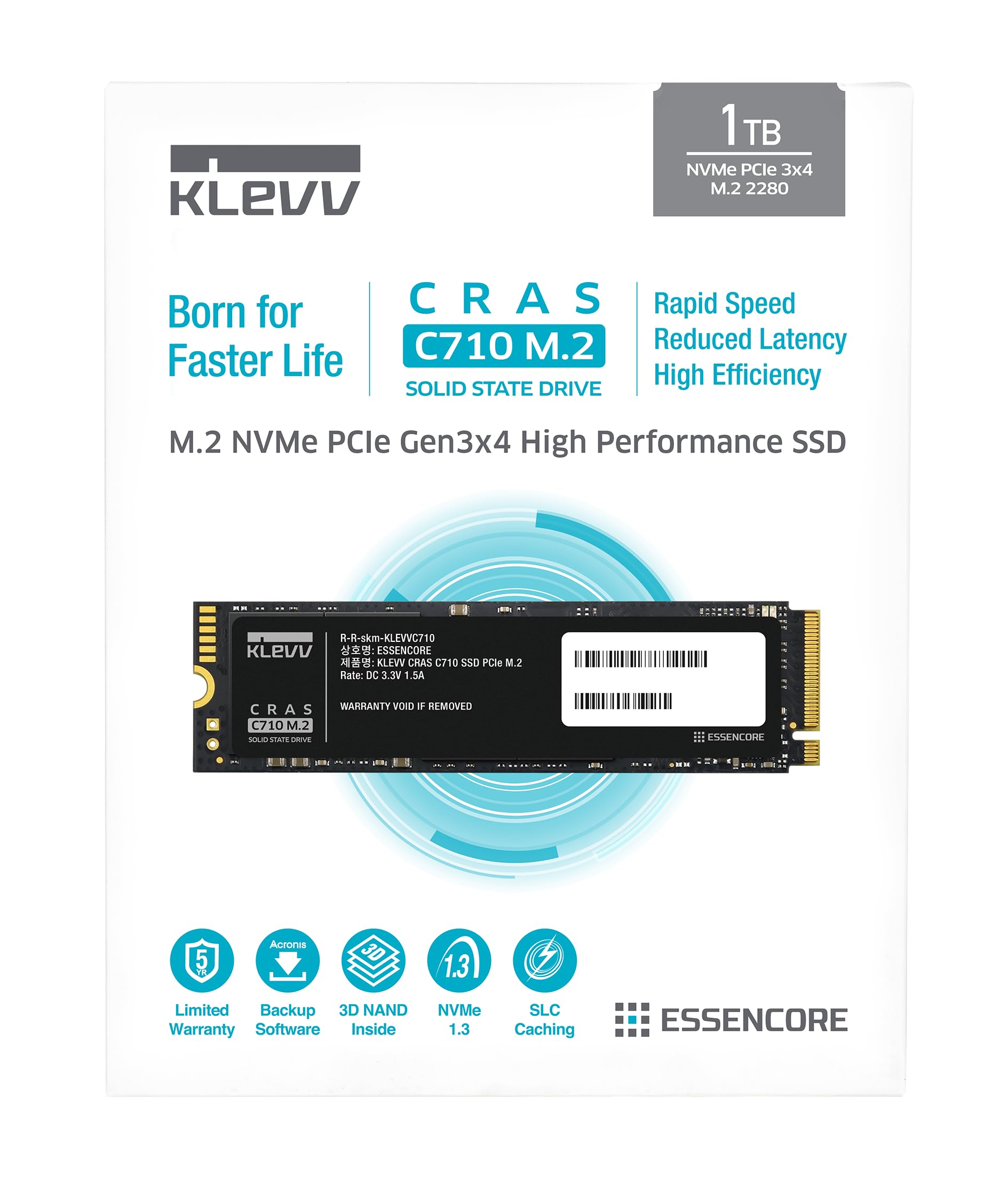 KLEVV CRAS C710 1TB M.2 NVMe PCIe Gen3x4 Internal SSD up to 2100MB/s (K01TBM2SP0-C71)