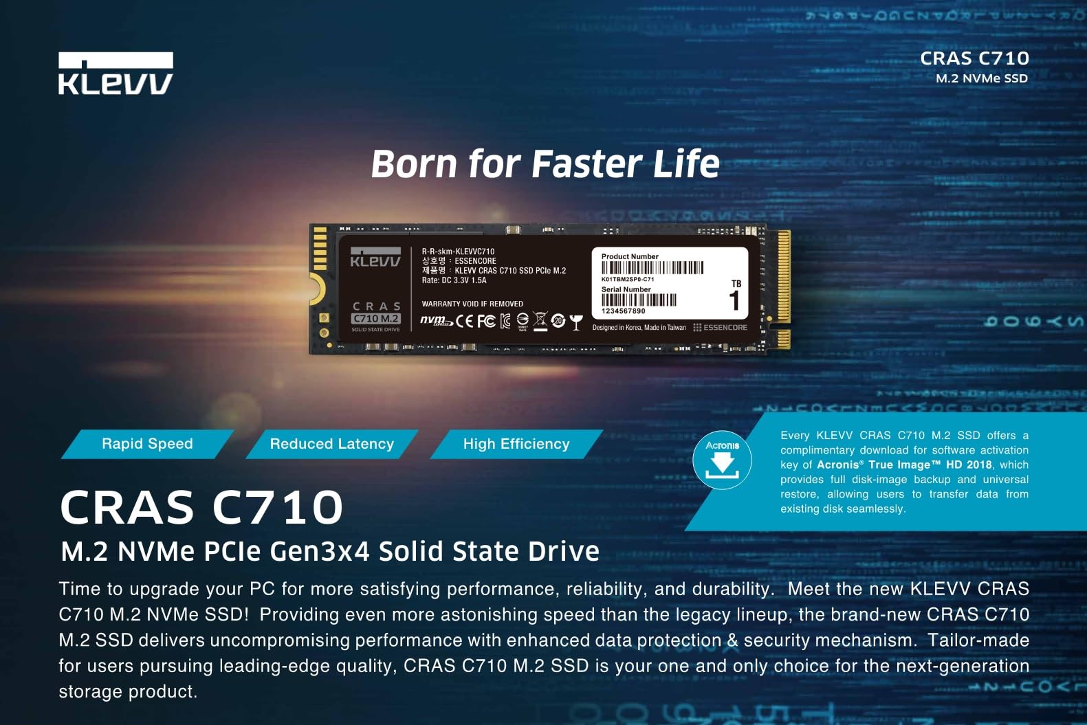 KLEVV CRAS C710 1TB M.2 NVMe PCIe Gen3x4 Internal SSD up to 2100MB/s (K01TBM2SP0-C71)