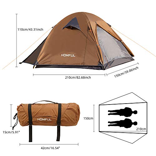 HOMFUL Camping Tent 2 Person,Ultralight Backpacking Tent Waterproof Windproof 2 Doors Tent Easy Setup for Hiking,Climbing,Mountaineering