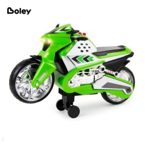 Boley Wheelie Lifter - 1 Pk Green Motorized Toy Motorcycle for Boys & Girls - Light & Sound Die Cast Motorcycle Toy for Kids Ages 3+