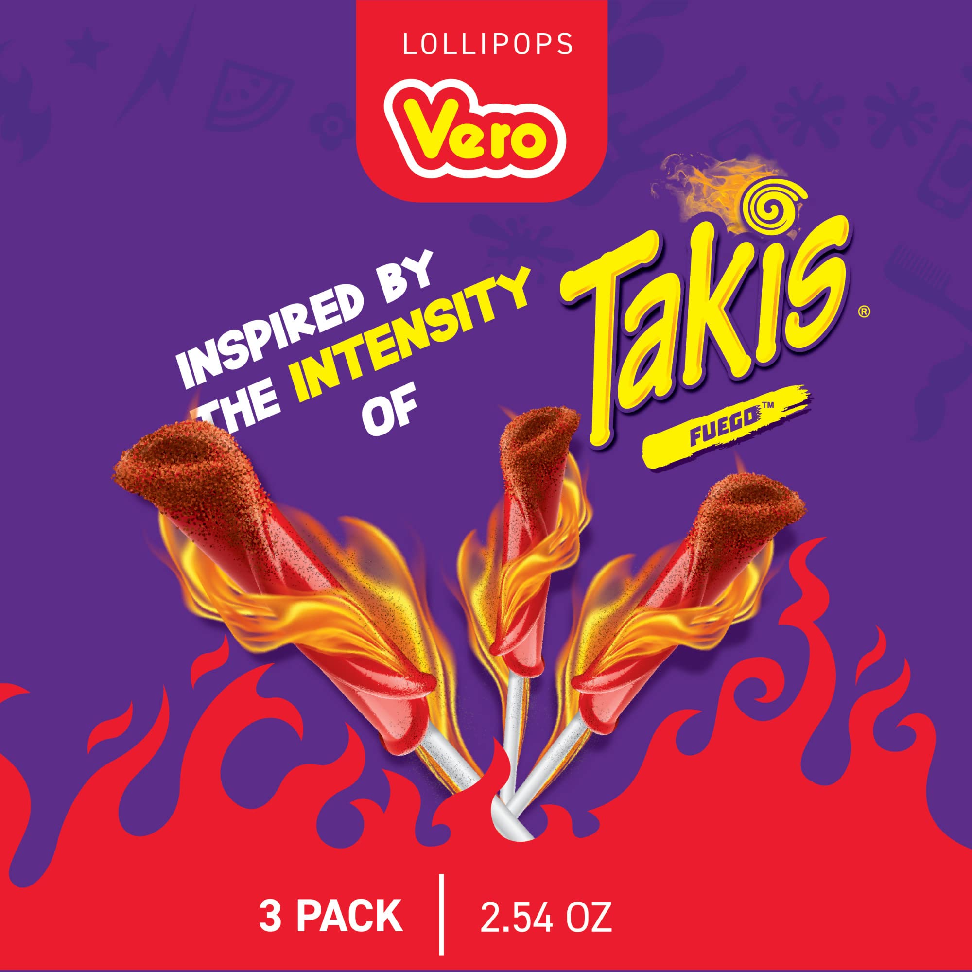 Vero Takis Chamoy Artificially Flavored Lollipop with Chili Pepper Powder, 6 Bags, 3 Lollipops Each, Net Weight 15.24 Ounces