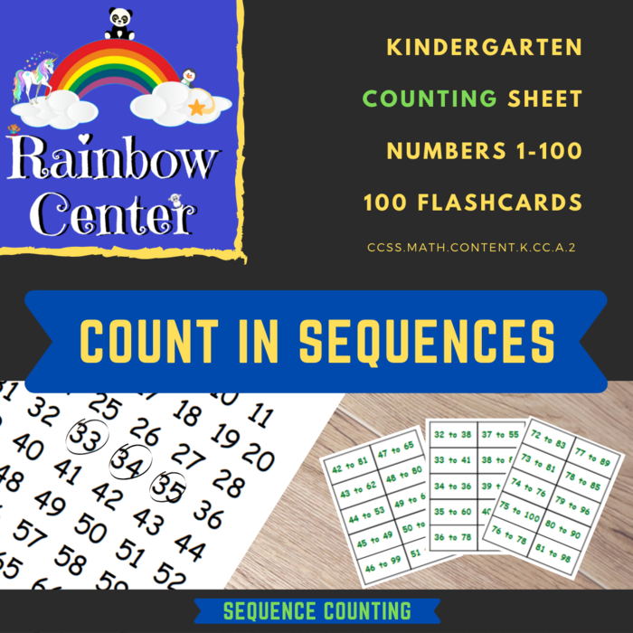 Counting in Sequences - Worksheet & 100 Flashcards - Kindergarten Printable Assignment Activity