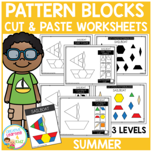 pattern block cut & paste worksheets: summer
