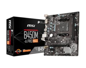 msi b450m-a pro max proseries motherboard (atx, 2nd and 3rd gen, am4, m.2, usb 3, ddr4, dvi hdmi, crossfire)