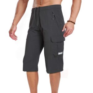 men's outdoor hiking shorts quick dry stretchy 3/4 capri pants cargo shorts male black