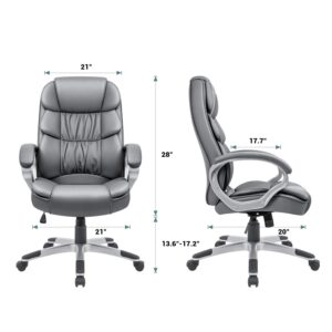 GUNJI Office Chair PU Leather High Back Executive Chair Ergonomic Computer Chair, Modern Adjustable Home Desk Chair Swivel Managerial Chair with Padded Armrests and Lumbar Support (Gray)