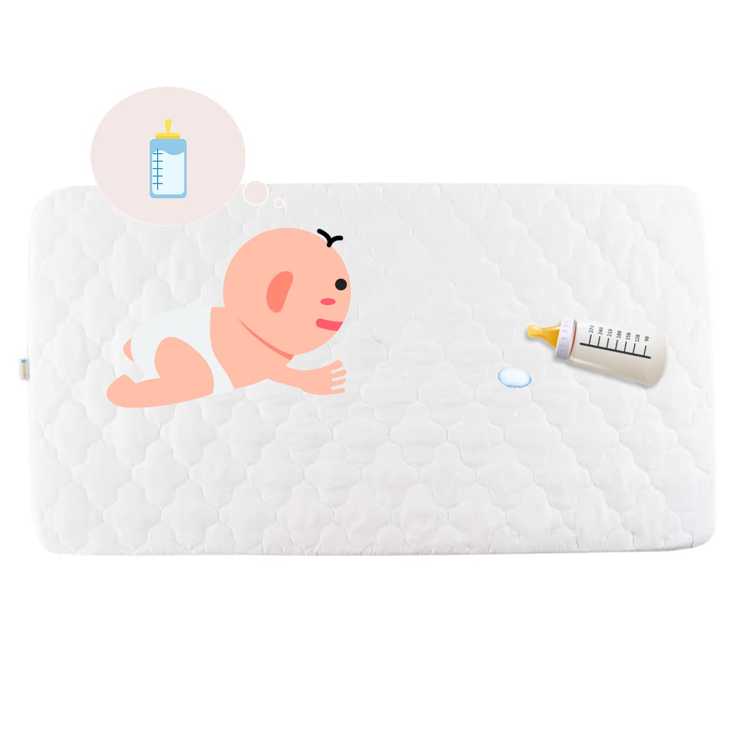 Bamuho Waterproof Pack and Play Mattress Pad, Quilted Mini Crib Mattress Protector for Baby Playpen Playard, Fits Graco Pack n Play, Baby Portable Mini Cribs and -39" x 27", White