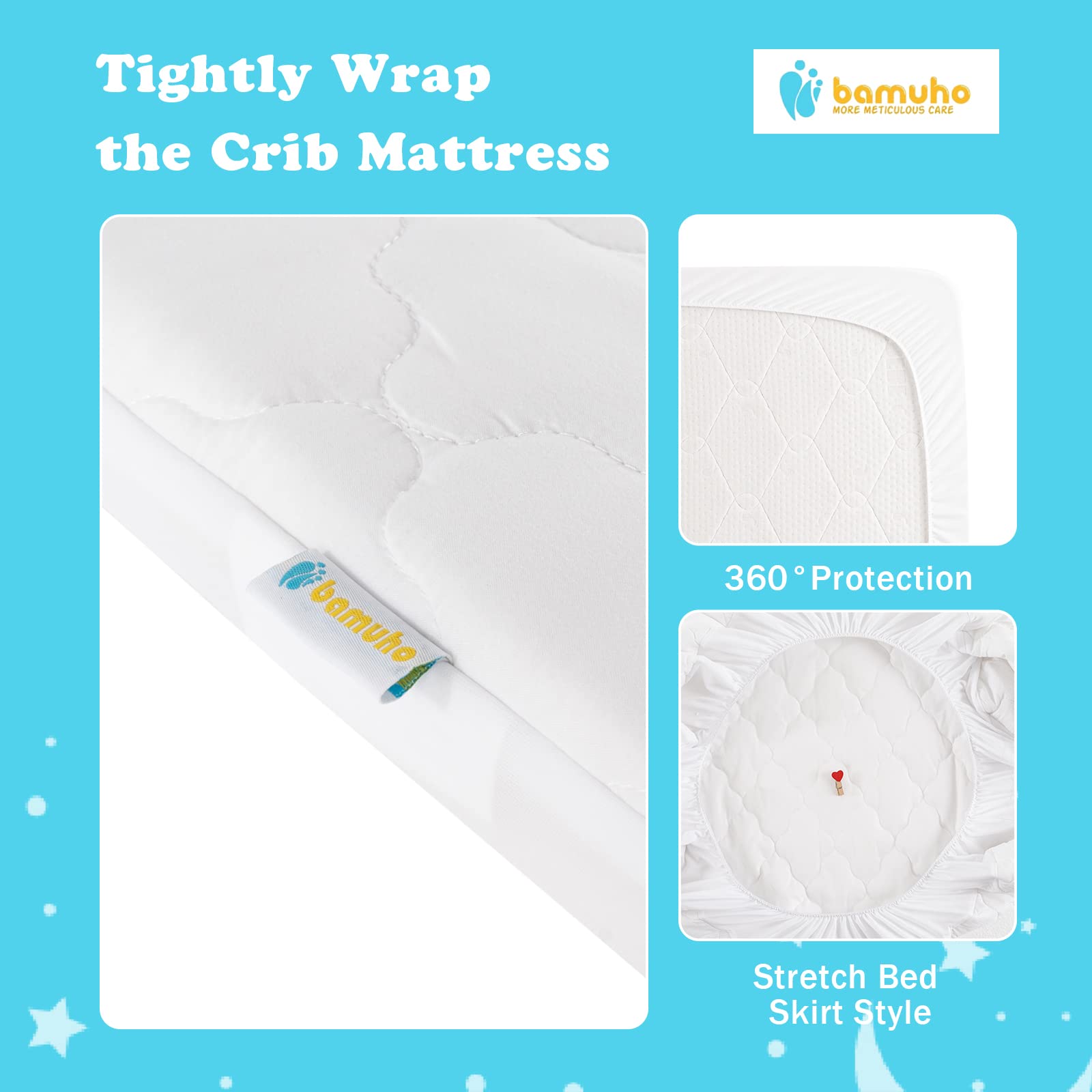 Bamuho Waterproof Pack and Play Mattress Pad, Quilted Mini Crib Mattress Protector for Baby Playpen Playard, Fits Graco Pack n Play, Baby Portable Mini Cribs and -39" x 27", White